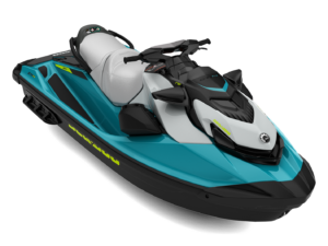 Moto acuática Sea-Doo GTI SE 170 [inserte el color principal] sobre una superficie blanca. Vista lateral de una lujosa moto acuática Sea-Doo GTI SE 170. Sea-Doo GTI SE 170 azul para tres personas