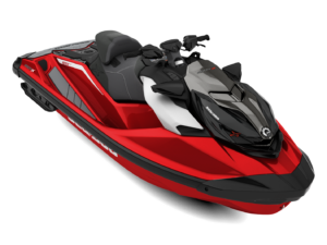 Imagen de la moto de agua Sea-Doo RXP 325 MY24 en el agua. Vista lateral de la moto de agua Sea-Doo RXP 325 MY24. Sea-Doo RXP 325 MY24 de color rojo y negro.